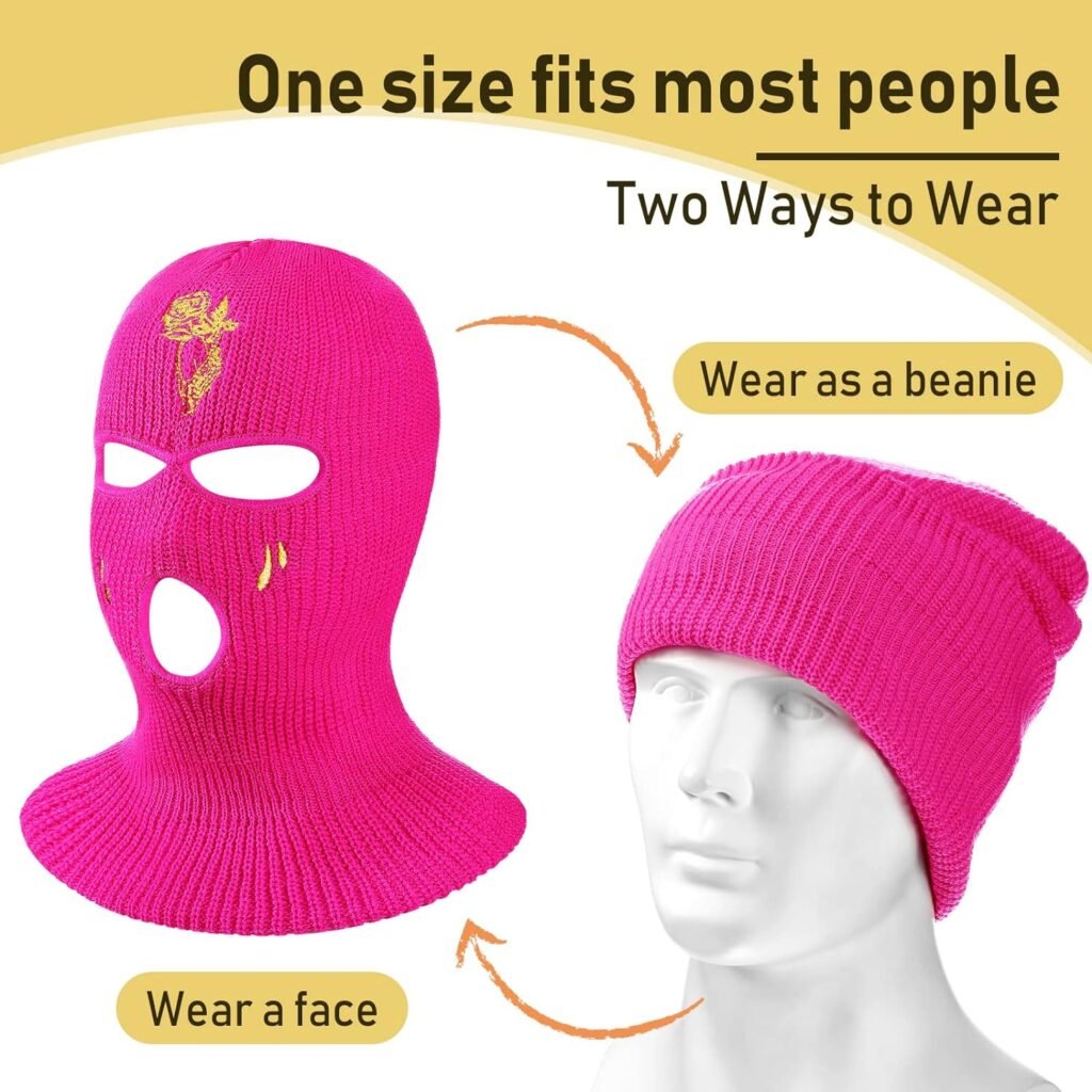 3 Hole Ski Mask with Design 2 Pack Balaclava Knitted Three Hole Mask Beanie Winter Full Face Cover for Outdoor Sports